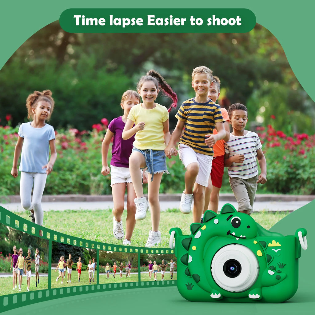 Kids Digital Camera with 32GB Card Dinosaur Mini Camera Toys 1080P HD Vlogging Photography Camera perfect for Christmas or Birthday Gifts