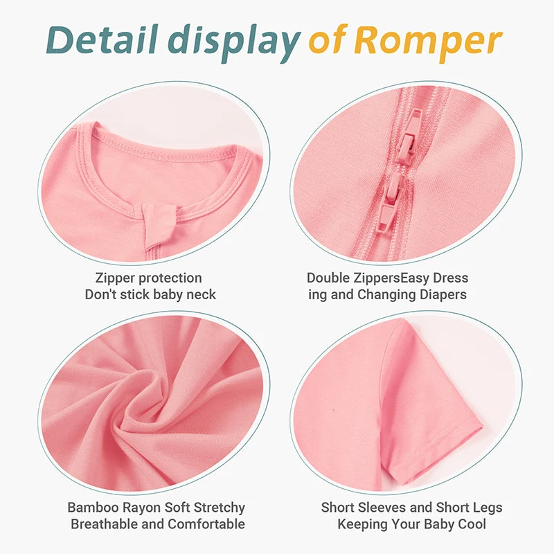 MICHLEY 2PCS Baby Romper Short Sleeve Summer Rompers Infant Toddler Bamboo Soft Outfits Jumpsuits For Girls or Boys 0-24 Months