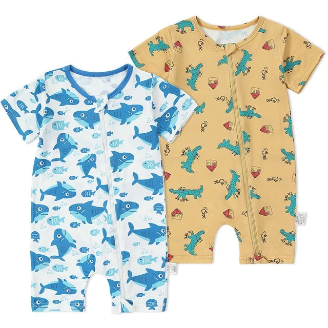 MICHLEY 2PCS Baby Romper Short Sleeve Summer Rompers Infant Toddler Bamboo Soft Outfits Jumpsuits For Girls or Boys 0-24 Months