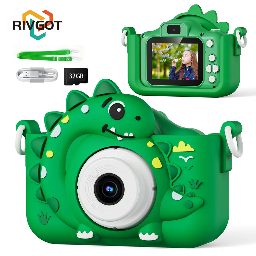 Kids Digital Camera with 32GB Card Dinosaur Mini Camera Toys 1080P HD Vlogging Photography Camera perfect for Christmas or Birthday Gifts