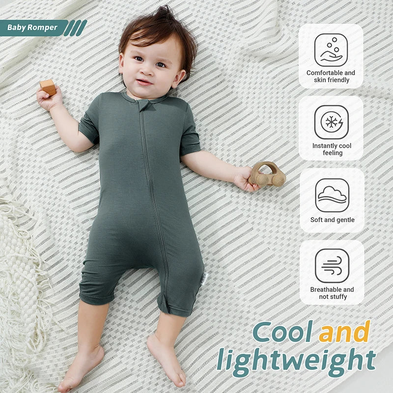 MICHLEY 2PCS Baby Romper Short Sleeve Summer Rompers Infant Toddler Bamboo Soft Outfits Jumpsuits For Girls or Boys 0-24 Months
