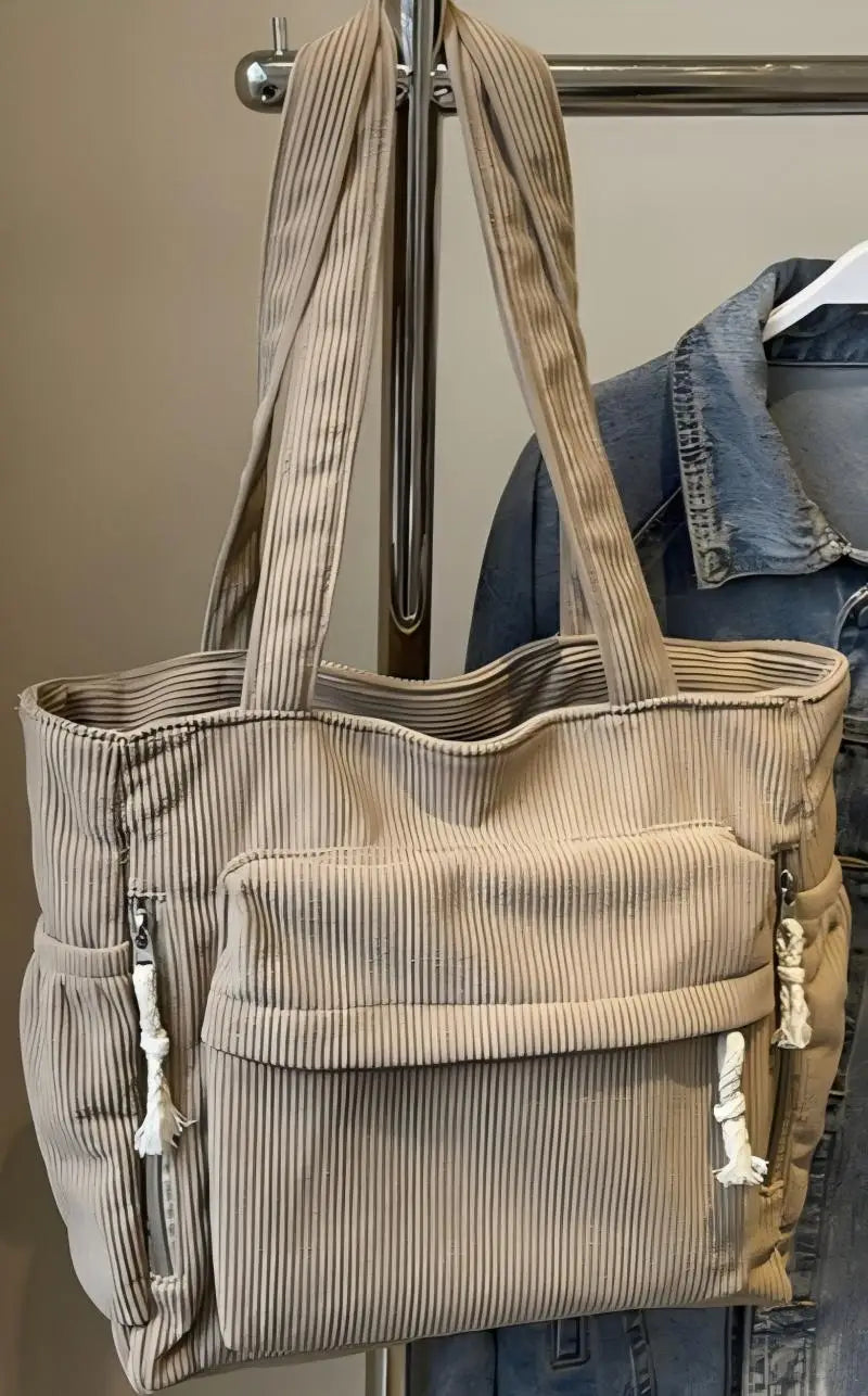 Homefish Travel Master Corduroy Shoulder Bag Casual Solid Color with Multiple Pocket Tote Bag For Women