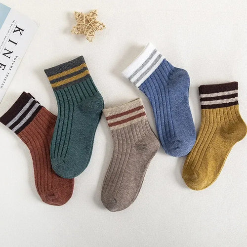 5Pairs/Lot Cartoon or Stripe Kids Socks. Girls/Boys Cotton Spring Autumn Toddler Knitted Children Socks For 1-8Years