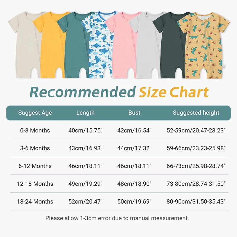 MICHLEY 2PCS Baby Romper Short Sleeve Summer Rompers Infant Toddler Bamboo Soft Outfits Jumpsuits For Girls or Boys 0-24 Months