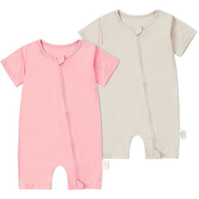 MICHLEY 2PCS Baby Romper Short Sleeve Summer Rompers Infant Toddler Bamboo Soft Outfits Jumpsuits For Girls or Boys 0-24 Months