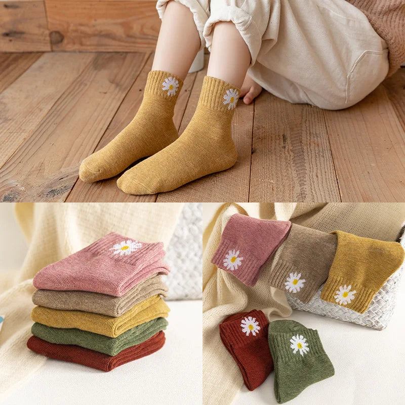 5Pairs/Lot Cartoon or Stripe Kids Socks. Girls/Boys Cotton Spring Autumn Toddler Knitted Children Socks For 1-8Years