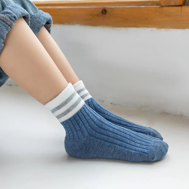 5Pairs/Lot Cartoon or Stripe Kids Socks. Girls/Boys Cotton Spring Autumn Toddler Knitted Children Socks For 1-8Years