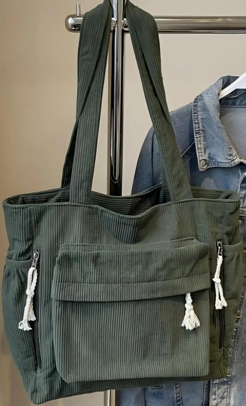 Homefish Travel Master Corduroy Shoulder Bag Casual Solid Color with Multiple Pocket Tote Bag For Women