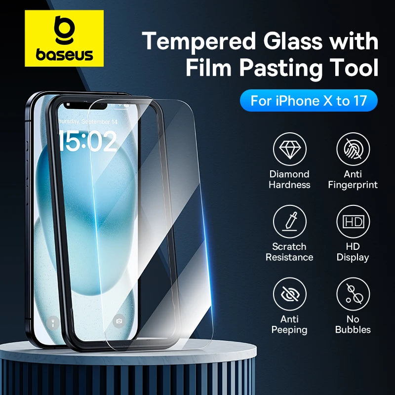 Baseus Tempered Glass for iPhone 17 16 Pro Max Screen Protector for iPhone 15 14 Pro Max Clear Edge Anti-Peeping Protective Film