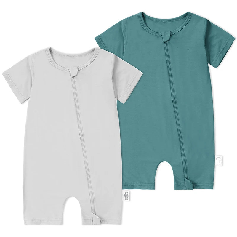 MICHLEY 2PCS Baby Romper Short Sleeve Summer Rompers Infant Toddler Bamboo Soft Outfits Jumpsuits For Girls or Boys 0-24 Months