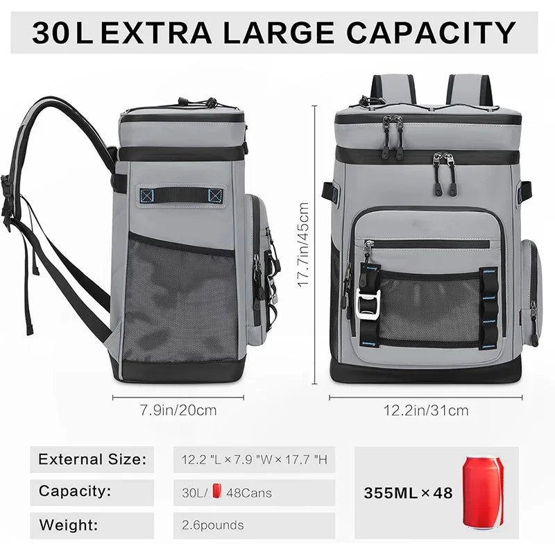 30L Waterproof Insulated Cooler Backpack for Men or Women Leak Proof Cooler Rucksack for Camping, Beach, Fishing, Picnic, Travel Bag