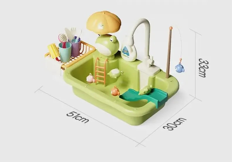 Kids Kitchen Sink Toy Electric Dishwasher Playing Toy With Running Water Pretend Play Food and Fishing Toy Great for Girls or Boys Gift