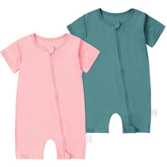 MICHLEY 2PCS Baby Romper Short Sleeve Summer Rompers Infant Toddler Bamboo Soft Outfits Jumpsuits For Girls or Boys 0-24 Months