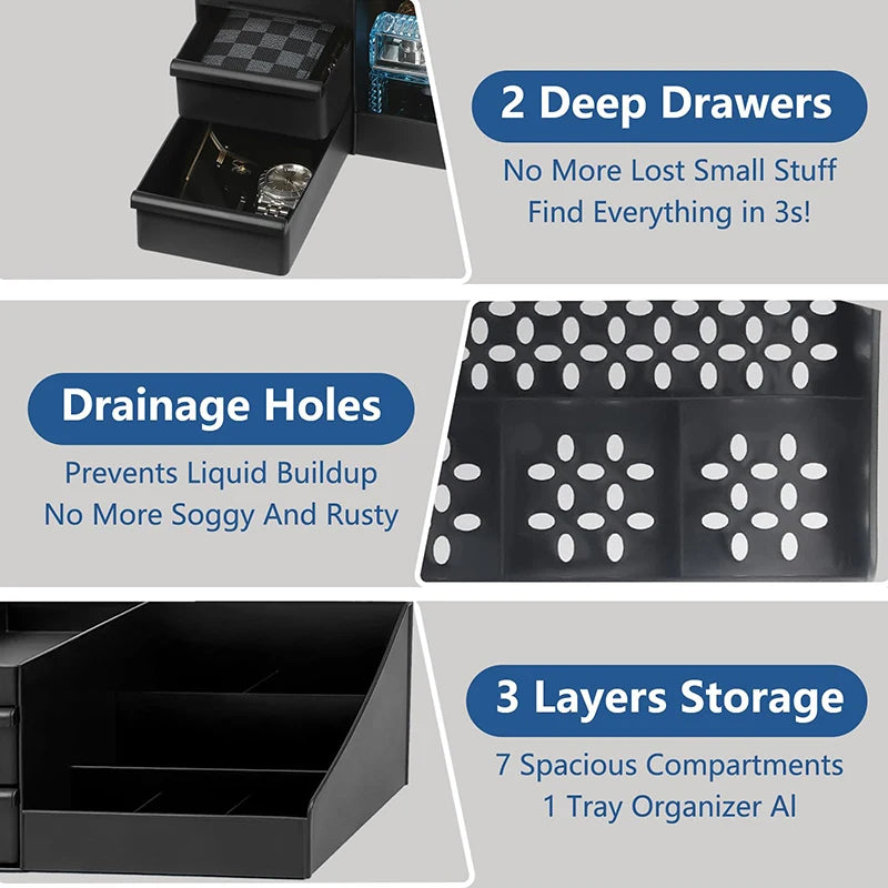 Bathroom Countertop Organizer With Drawers Cologne Organizer For Men, Cologne Holder For Dresser, Perfume Stand,