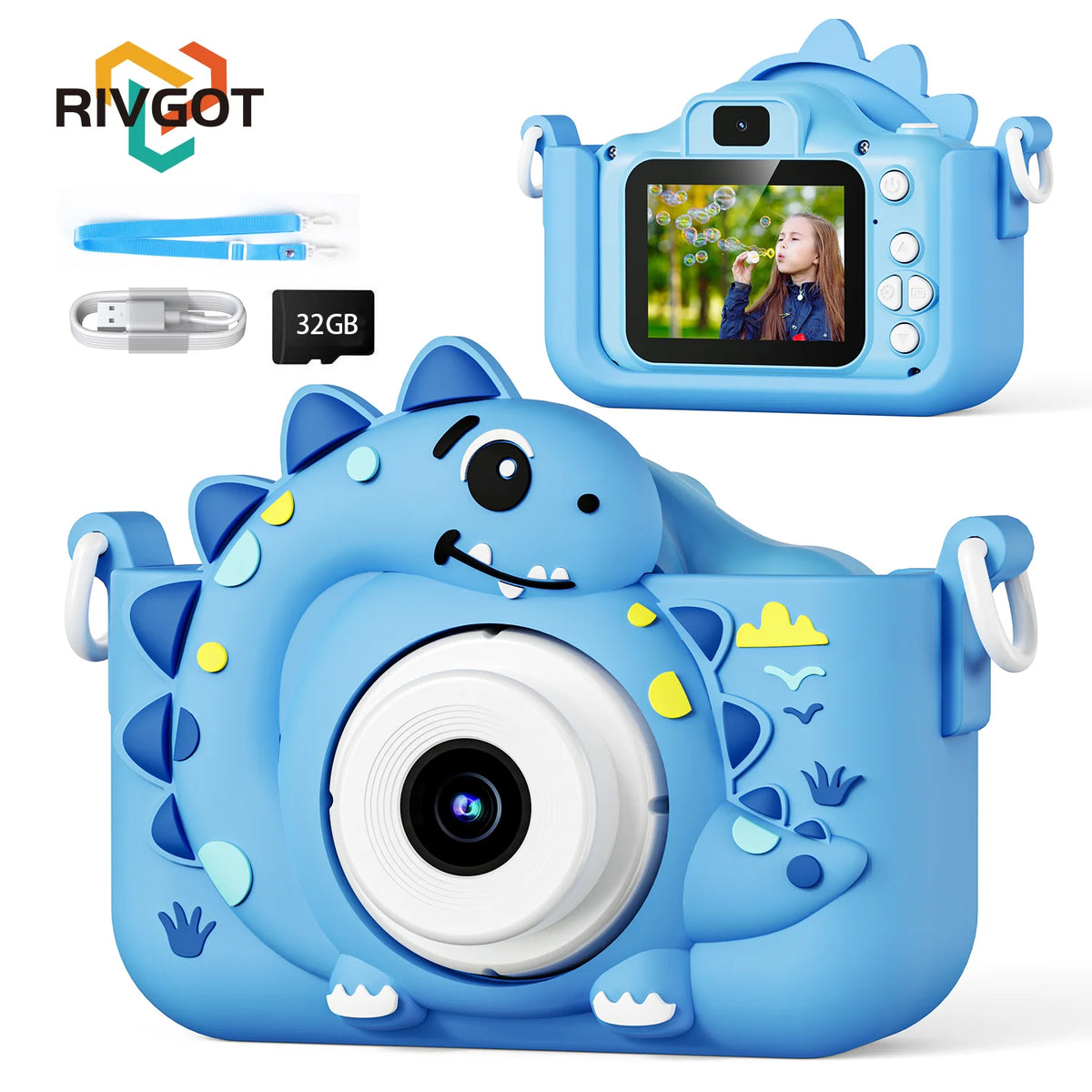 Kids Digital Camera with 32GB Card Dinosaur Mini Camera Toys 1080P HD Vlogging Photography Camera perfect for Christmas or Birthday Gifts