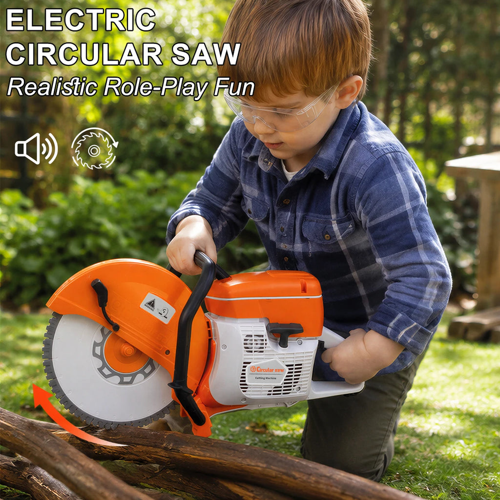Kids Electric Circular Saw Toy with Realistic Sounds Rotating Blade Pretend Play Construction Tool for Builder Role Play Gifts