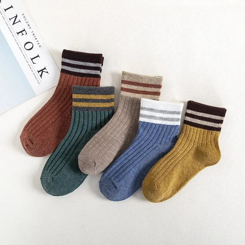 5Pairs/Lot Cartoon or Stripe Kids Socks. Girls/Boys Cotton Spring Autumn Toddler Knitted Children Socks For 1-8Years