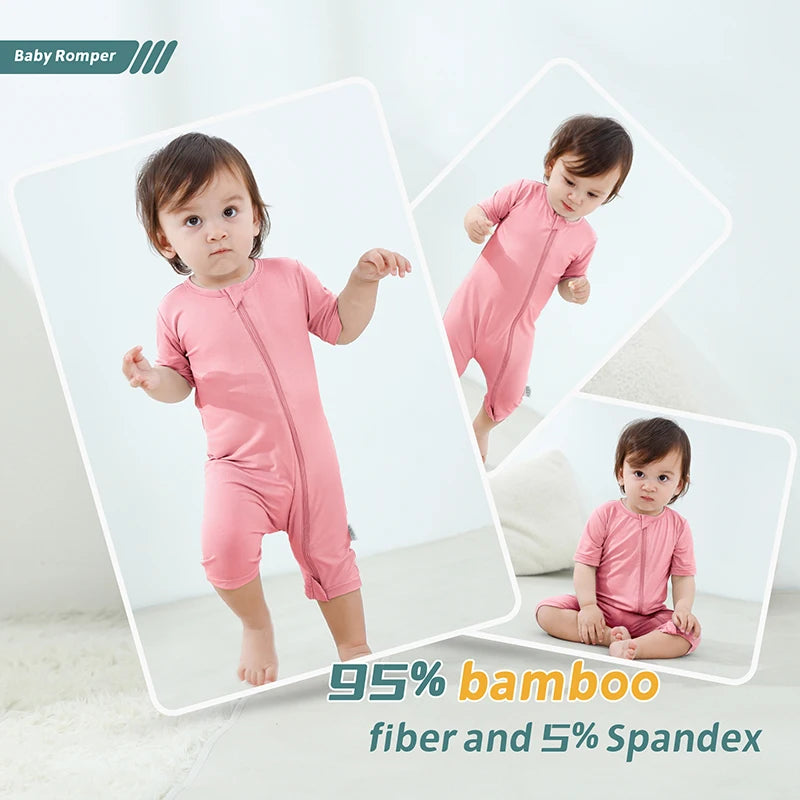 MICHLEY 2PCS Baby Romper Short Sleeve Summer Rompers Infant Toddler Bamboo Soft Outfits Jumpsuits For Girls or Boys 0-24 Months