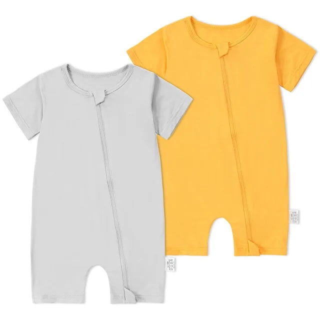 MICHLEY 2PCS Baby Romper Short Sleeve Summer Rompers Infant Toddler Bamboo Soft Outfits Jumpsuits For Girls or Boys 0-24 Months
