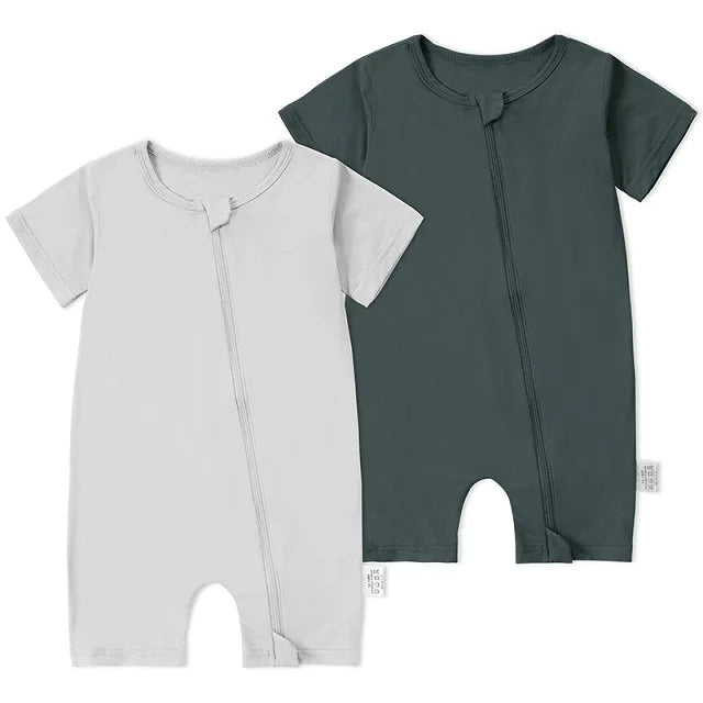 MICHLEY 2PCS Baby Romper Short Sleeve Summer Rompers Infant Toddler Bamboo Soft Outfits Jumpsuits For Girls or Boys 0-24 Months