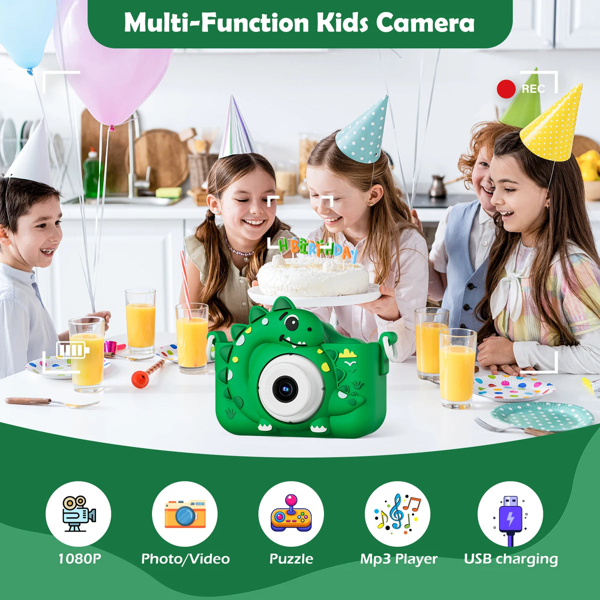 Kids Digital Camera with 32GB Card Dinosaur Mini Camera Toys 1080P HD Vlogging Photography Camera perfect for Christmas or Birthday Gifts