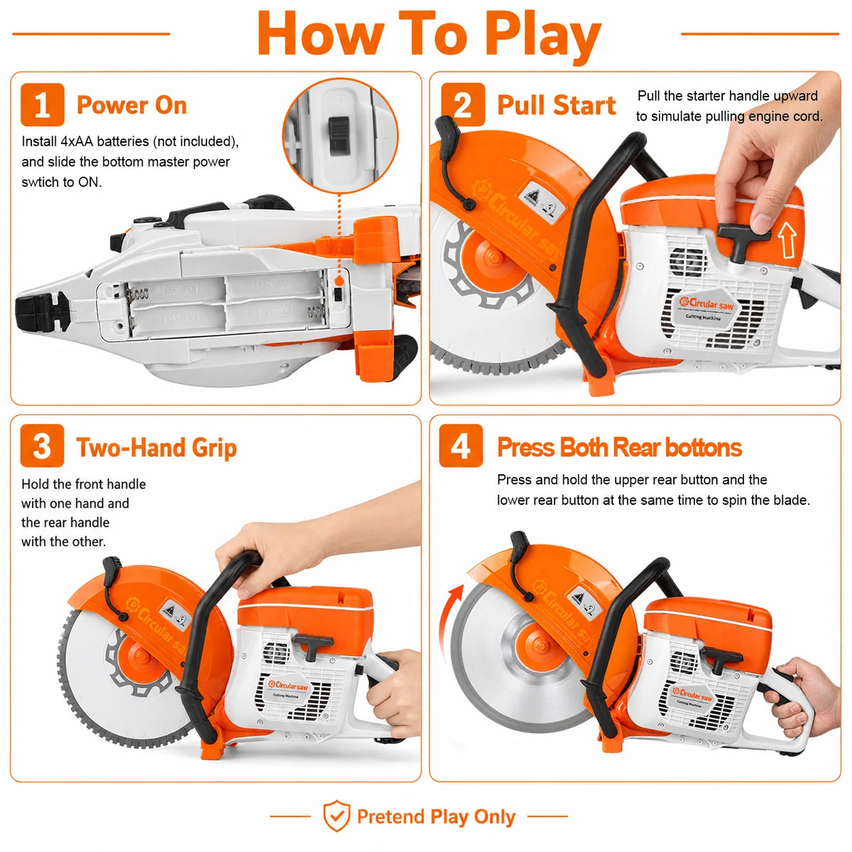 Kids Electric Circular Saw Toy with Realistic Sounds Rotating Blade Pretend Play Construction Tool for Builder Role Play Gifts